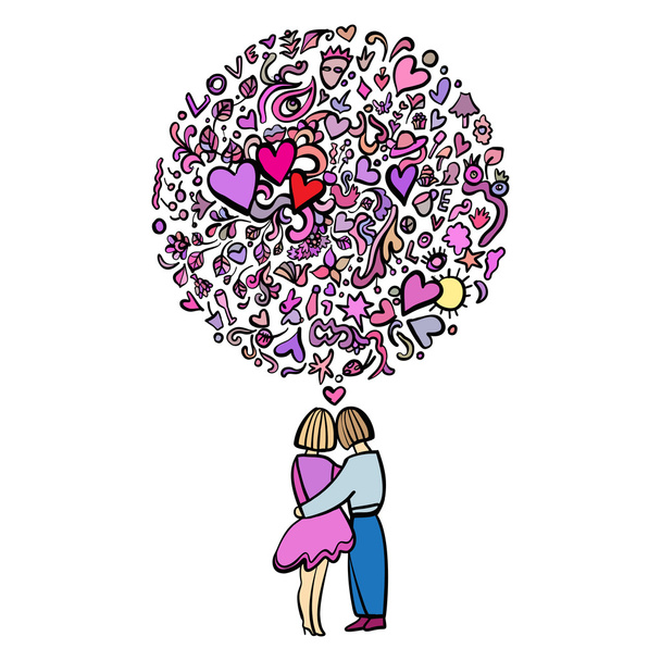 Abstracte illustratie handgetekende Doodle van liefdevolle paar - Vector, afbeelding