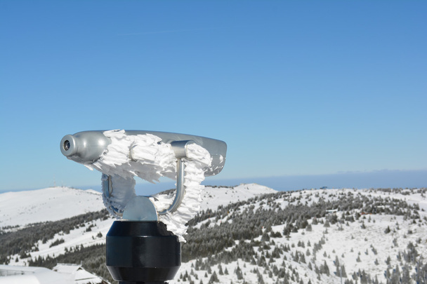 Winter view, spyglass on the peak of mountain in winter - Photo, Image