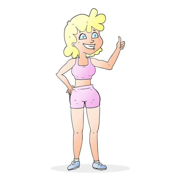 happy gym woman giving thumbs up symbol - Vecteur, image