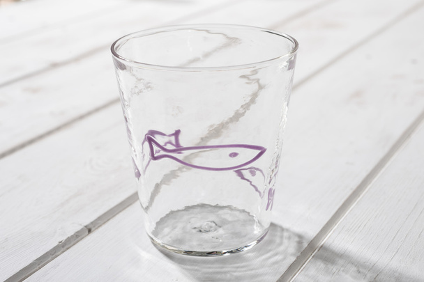 Crystal Drinking Glass with Purple Fish Design - Photo, Image