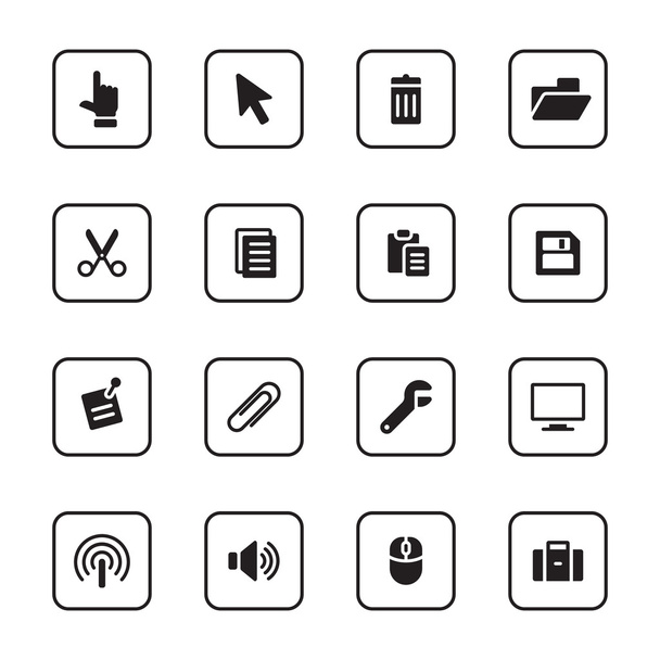 czarny płaski komputer i technologia zestaw ikon z zaokrąglony prostokąt rama - Wektor, obraz