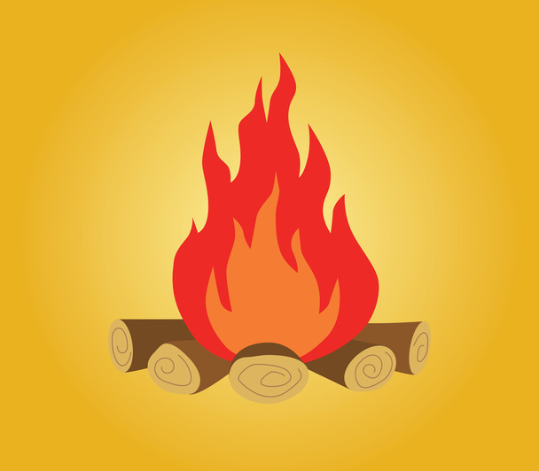 багаття ізольоване з деревом і полум'ям вогонь жовтий фон вектор
 - Вектор, зображення