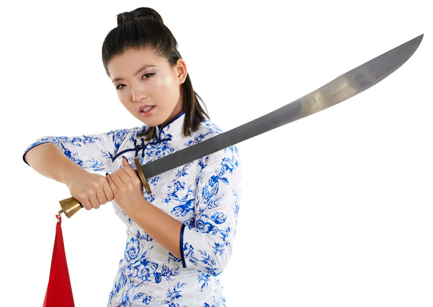 beautiful woman holding sword - Foto, Imagen