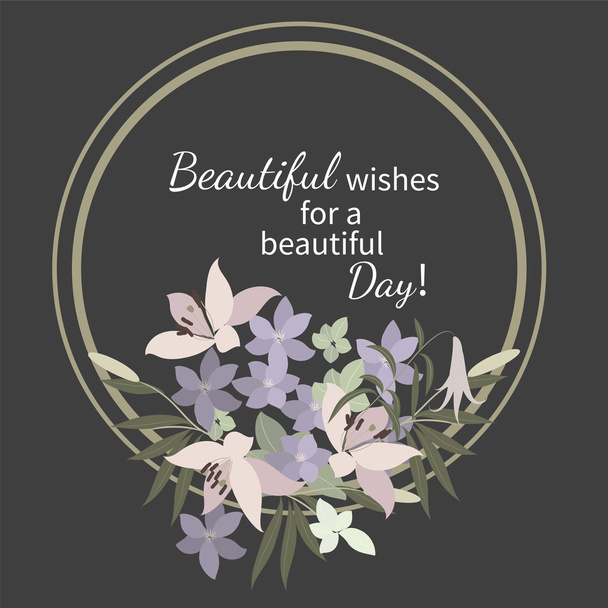 Greeting card with lily and arabis flowers - Vector, afbeelding