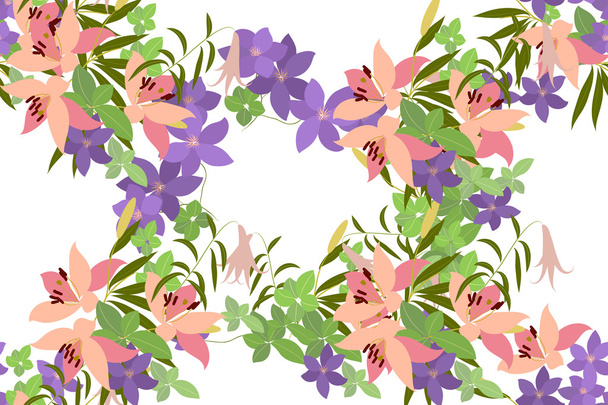 Greeting card with lily and arabis flowers - Vector, imagen