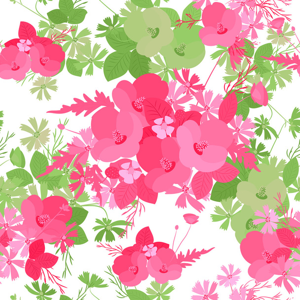 Floral poppy and cosmos strawberries background - Vektor, obrázek