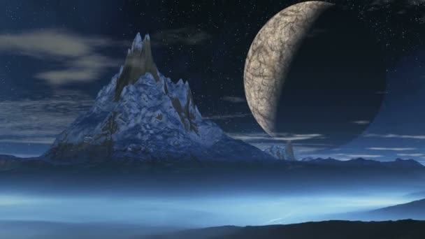 Snow-covered mountain and a huge moon - Filmmaterial, Video