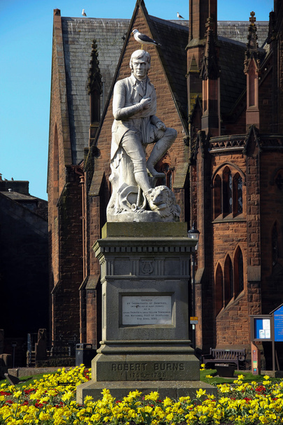 Statue of Robert Burns with Seagull in Dumfries Scotland - Photo, Image