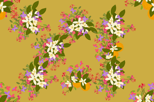 Floral arabis and orange background - Vecteur, image