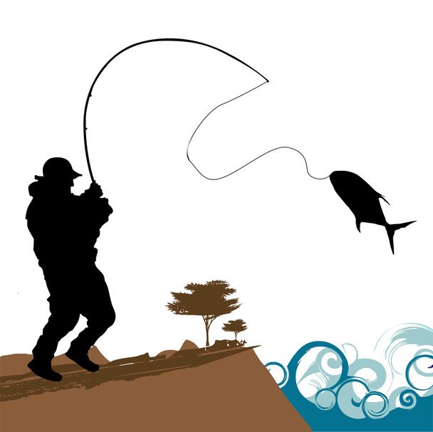 Fisher with big fish - Vector, afbeelding