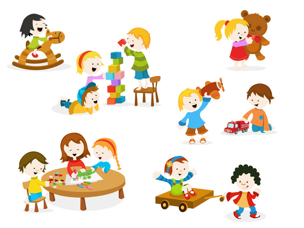 Kids Playing With Toys - Vector, Image