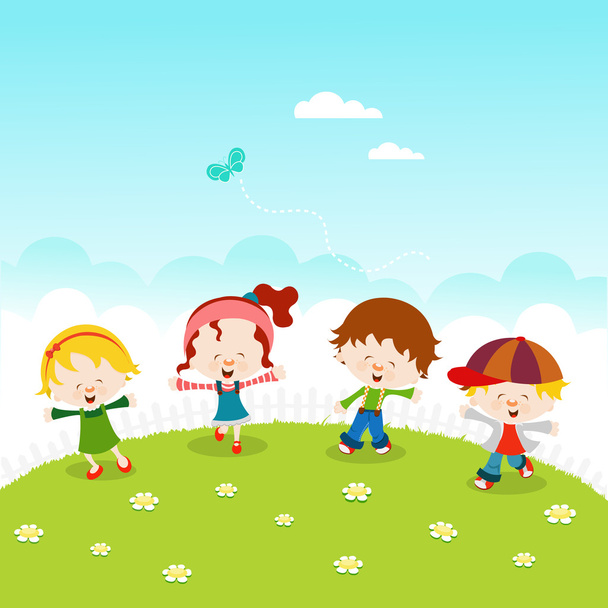 A gyerekek ünneplő tavaszi - Vektor, kép