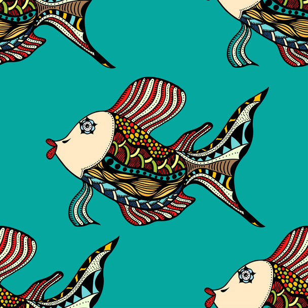 Seamless Zentangle fish - Wektor, obraz