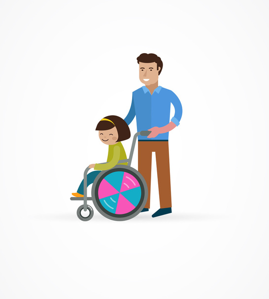ανάπηρο παιδί σε μια αναπηρική καρέκλα με γονέα - Διάνυσμα, εικόνα