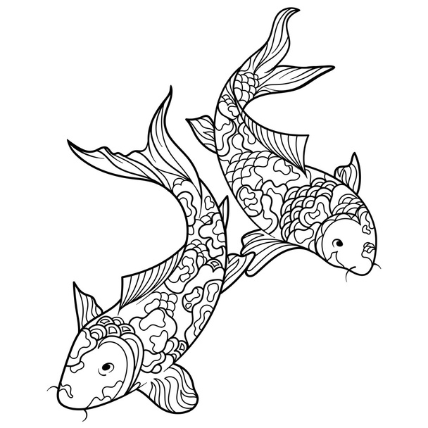 Koi carp fish coloring book for adults vector - Vecteur, image