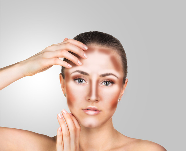 Make up woman face. Contour and Highlight makeup. - Фото, изображение