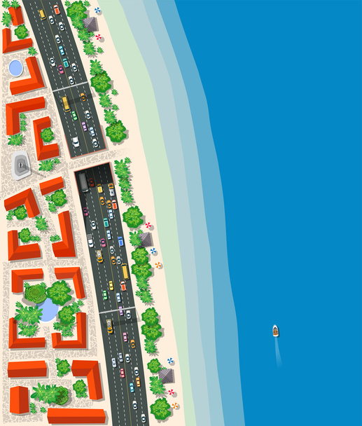 Vista superior del transporte urbano por carretera
 - Vector, imagen