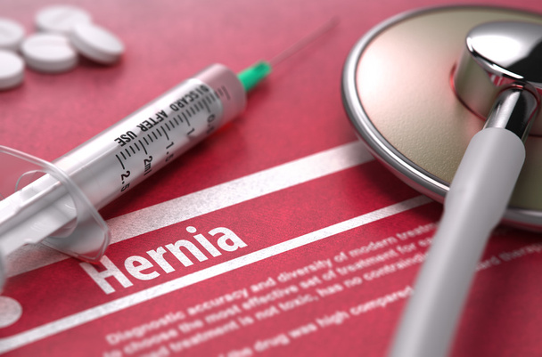 Hernia. Medical Concept on Red Background. - Photo, Image