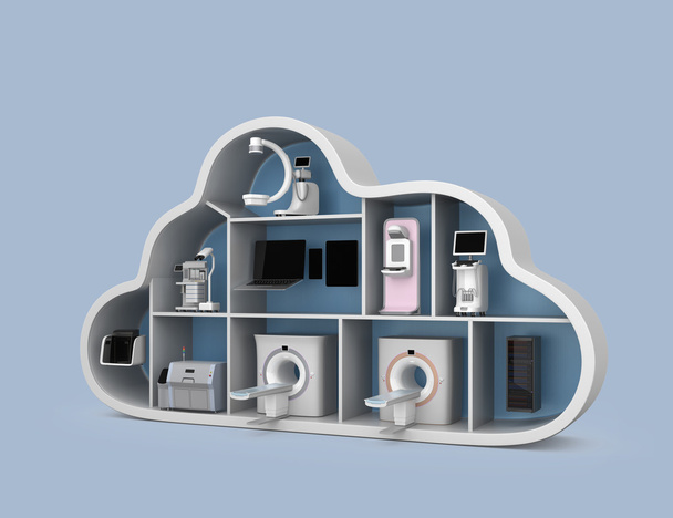 Lékařské zobrazovací systém a Pacs serveru, 3d tiskárna v oblaku obrazce kontejneru - Fotografie, Obrázek