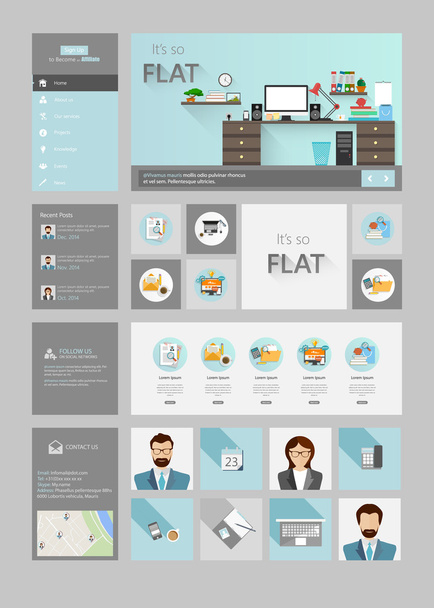 Moderne Flat Website Template Design. - Vector, afbeelding