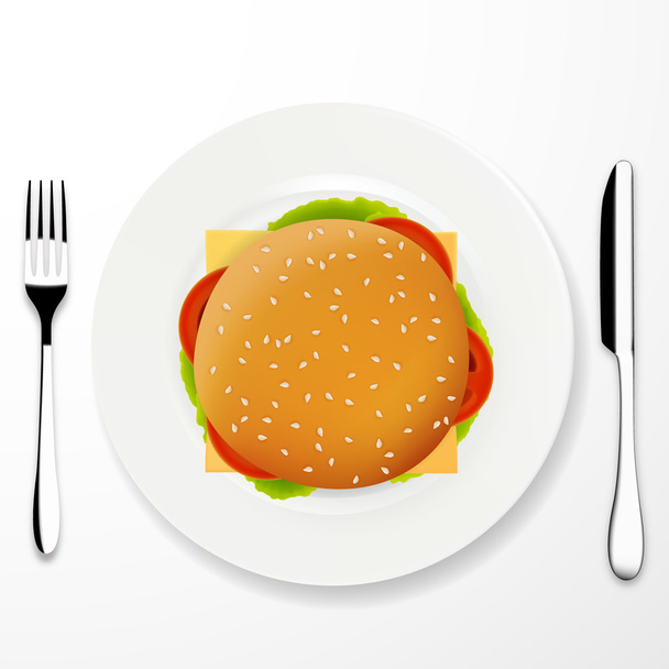 Vista superior de hamburguesa con queso
 - Vector, imagen