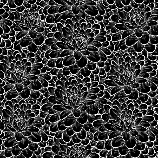 schönes schwarz-weißes nahtloses Muster in Dahlie  - Vektor, Bild