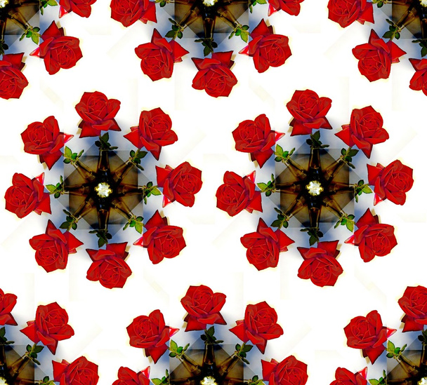 Seamless background of roses in a vase. Circular pattern - Foto, afbeelding
