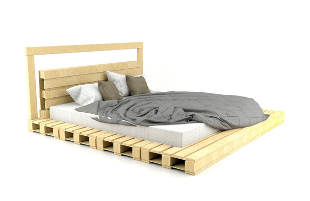 Ξύλινο κρεβάτι σοφιτών σχεδιασμός σε λευκό φόντο και σύγχρονη - Φωτογραφία, εικόνα