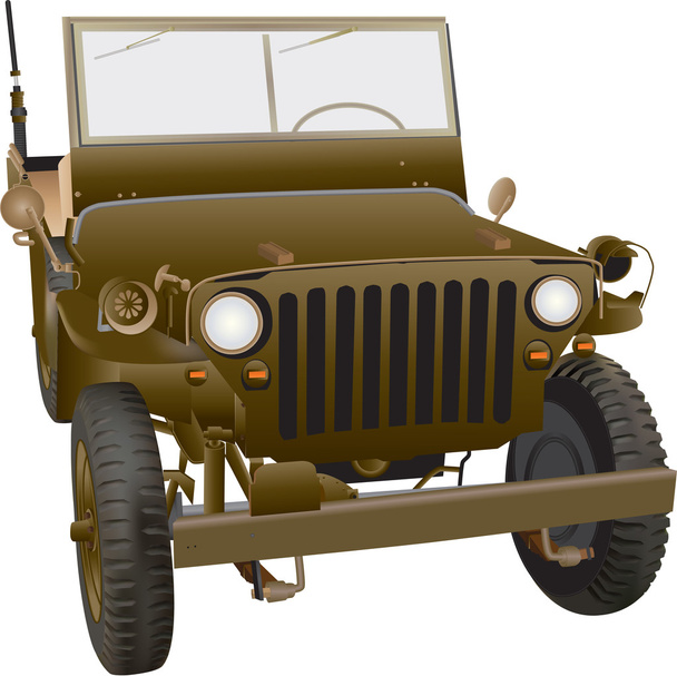 Un vehículo del ejército de tracción en las cuatro ruedas aislado en blanco
 - Vector, imagen