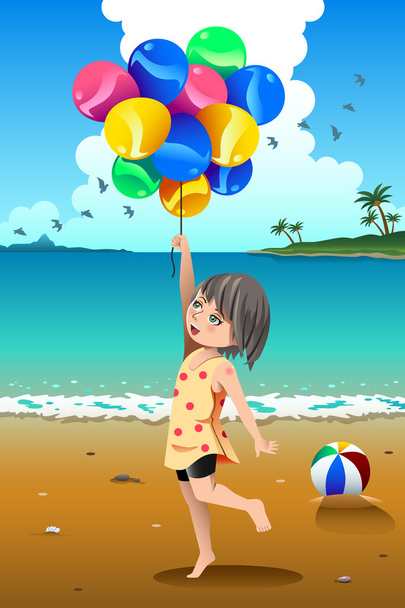 Tyttö jolla ilmapalloja - Vektori, kuva