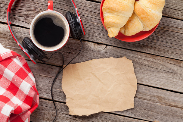 Croissants and coffee on table - Photo, Image