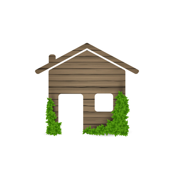 Wood house and green foliage - Vector, Image