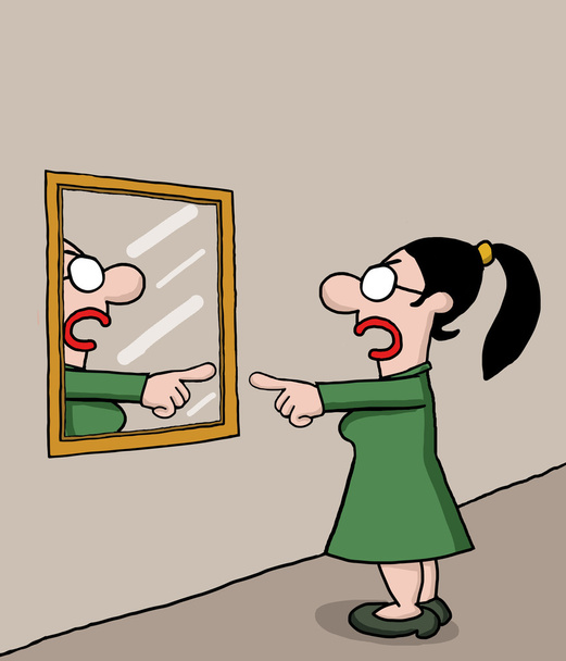 Talking herself on mirror - Vector, Image