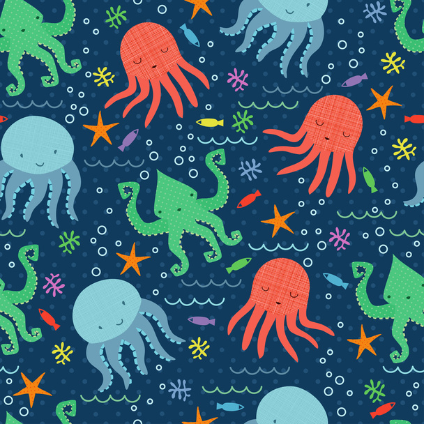 Bright children pattern with octopus. - Vektör, Görsel