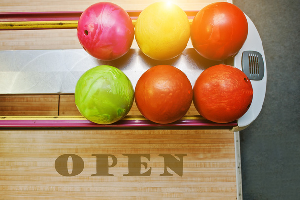 The word open background bowling balls - Фото, изображение