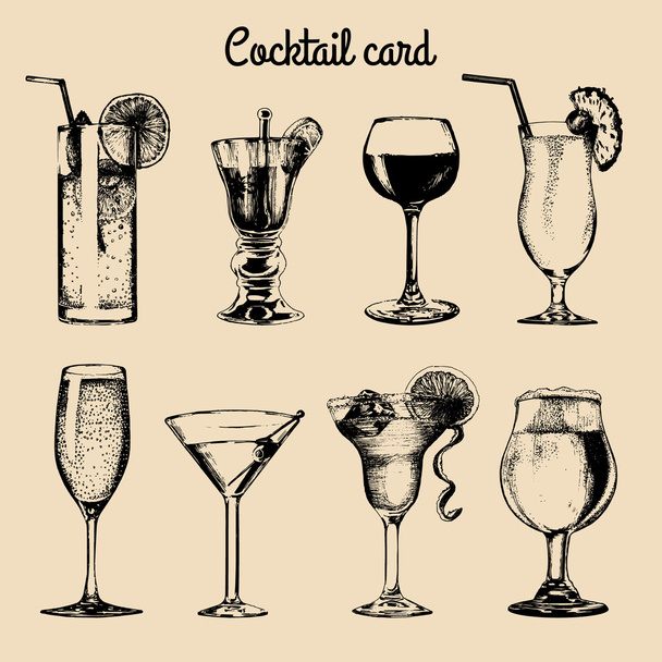 set of alcoholic drinks and cocktails - Vector, Image
