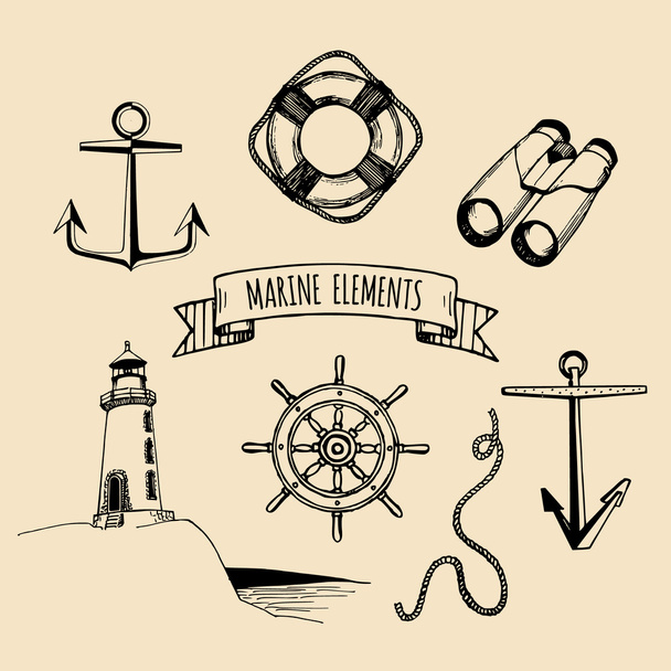 Vintage nautical adventures set - Διάνυσμα, εικόνα