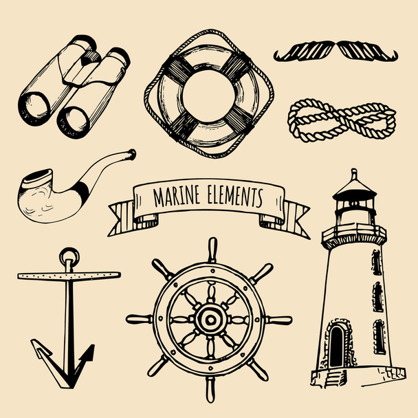 Vintage nautical adventures set - Vector, afbeelding