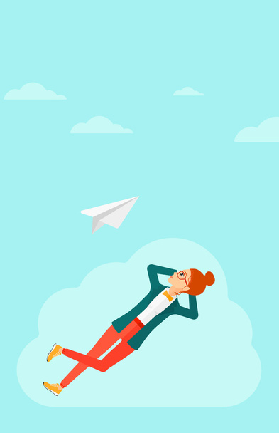 Business woman relaxing on cloud. - Vector, Image