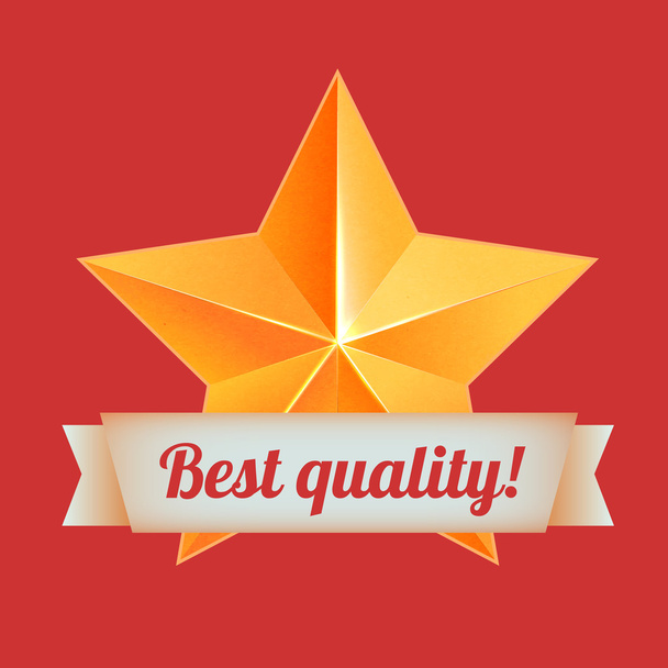 Golden 3d star with a ribbon. Best quality. The best reward - Вектор,изображение