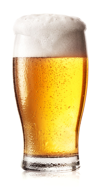 Glass of light beer with white foam and drops - Photo, Image