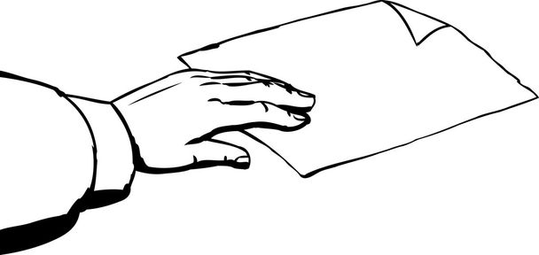Περίγραμμα του χεριού λαμβάνοντας χαρτί σε άσπρο φόντο - Διάνυσμα, εικόνα