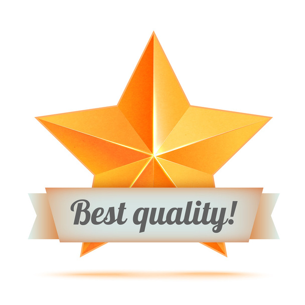 Golden 3d star with a ribbon. Best quality. The best reward - Вектор, зображення