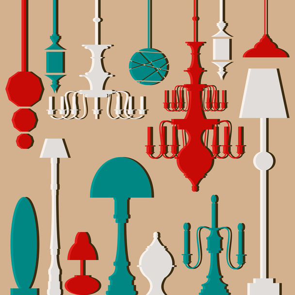 Vector set of lamps and chandeliers isolated on white background. - Wektor, obraz