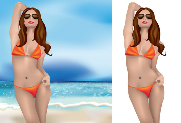 Bikini girl with sunglasses - Vector, Image