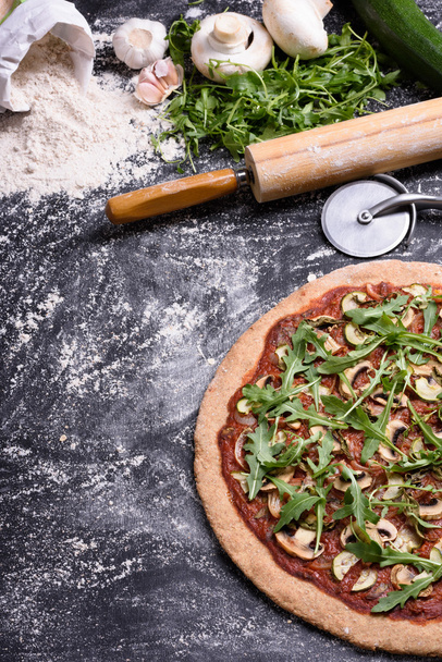 Italian pizza on rustic wooden background, copy space. - Photo, Image