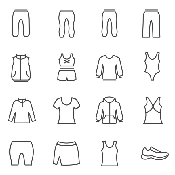 Different types of woman sport clothes - Vector, Image