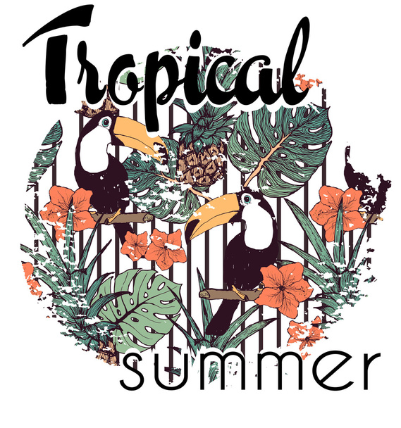 Estampado tropical con eslogan en vector
 - Vector, Imagen