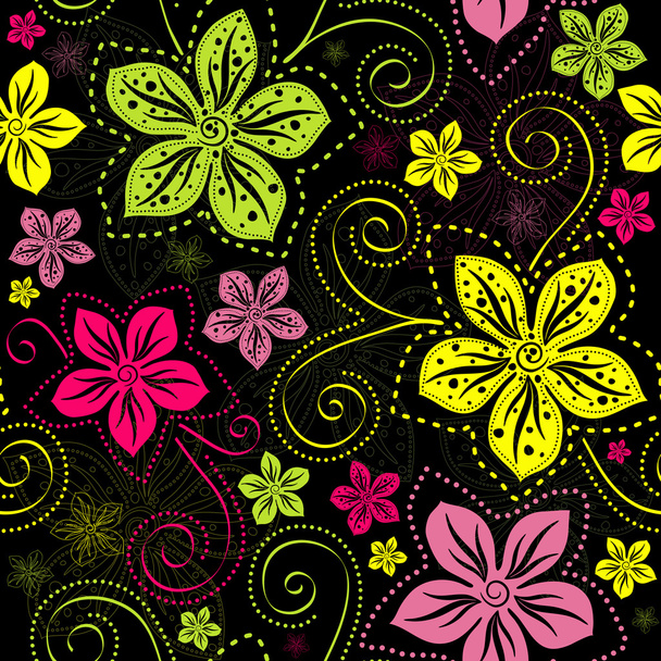 Seamless black floral pattern - Vettoriali, immagini