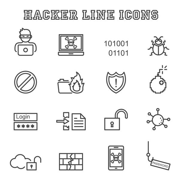 hacker lijn pictogrammen - Vector, afbeelding